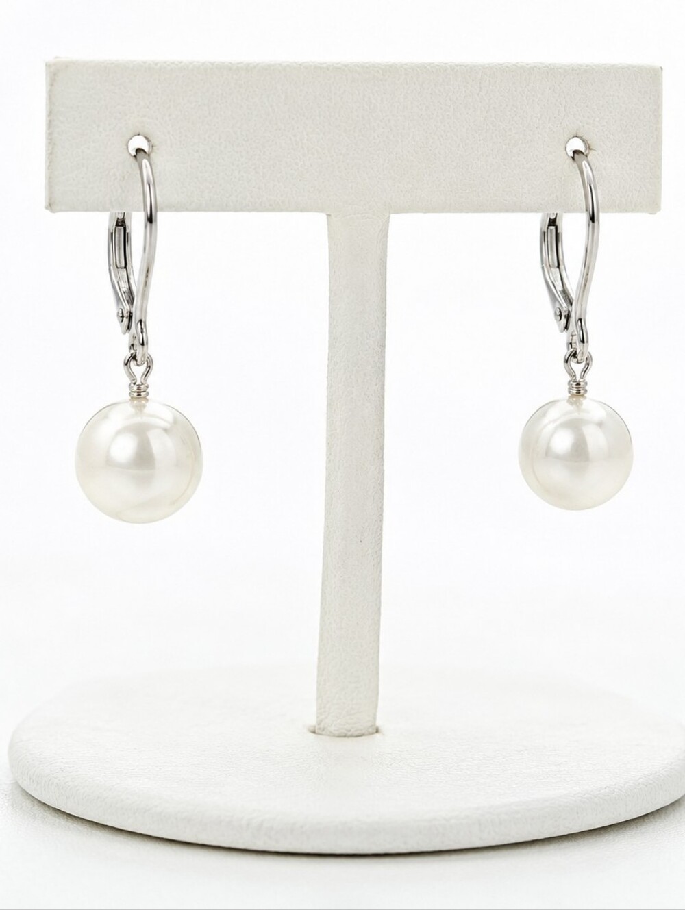NWT 1" Glass Pearl Drop Earrings Silver Tone Minimalist Bridal Classic